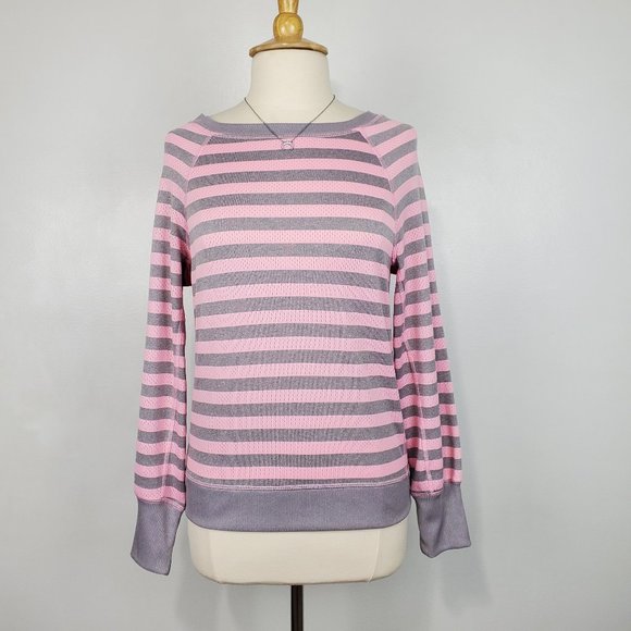 Xersion Gray White Striped Casual Activewear Long Sleeve Top Size M - Picture 1 of 12